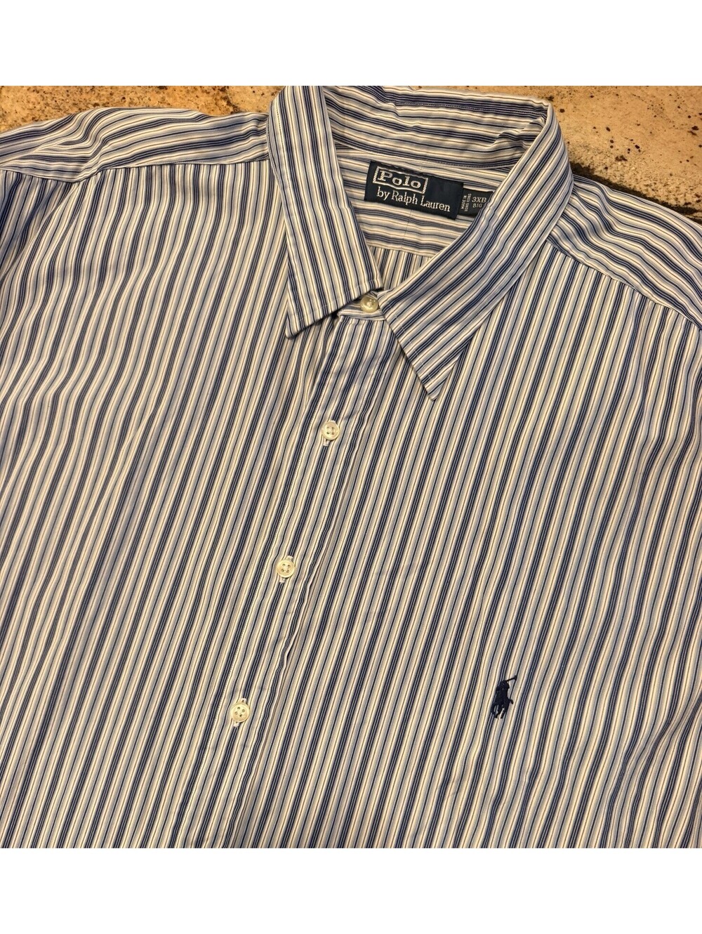 Polo Ralph Lauren Shirt 3XB Big Classic Fit Blue White Stripe Long Sleeve Cotton